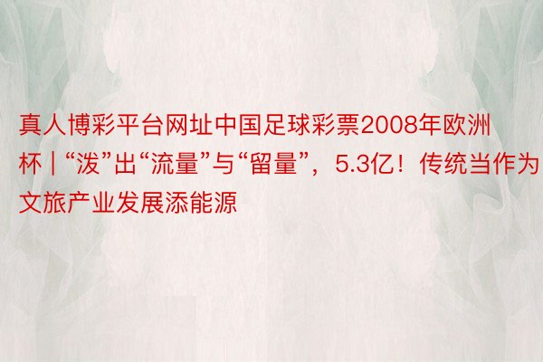 真人博彩平台网址中国足球彩票2008年欧洲杯 | “泼”出“流量”与“留量”，5.3亿！传统当作为文旅产业发展添能源