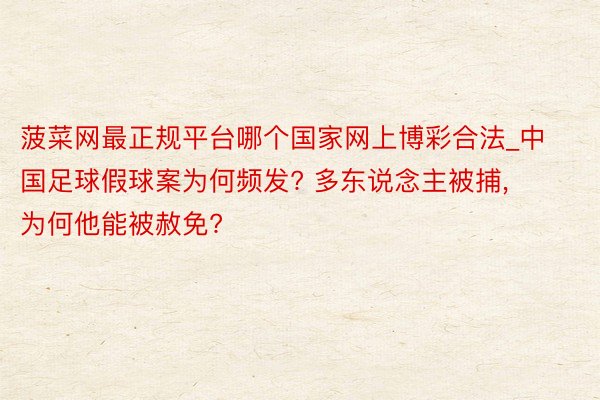 菠菜网最正规平台哪个国家网上博彩合法_中国足球假球案为何频发? 多东说念主被捕, 为何他能被赦免?